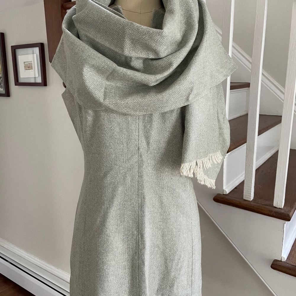 Kay Unger Herringbone Tweed Dress and Scarf